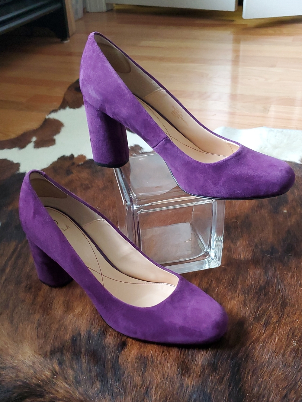 Isola Purple Suede Round-Toe Block Heel Pumps